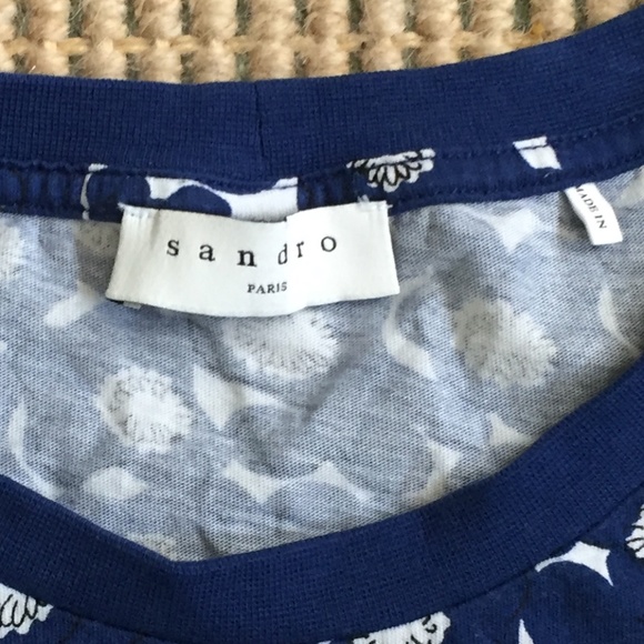 SANDRO PARIS FLORAL PRINT T-SHIRT NAVY & WHITE - Picture 9 of 11